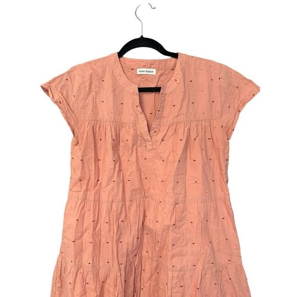 Roller Rabbit Dress S/XS Pink Cotton Acote Pamela Short Sleeve Flocking - Picture 5 of 13